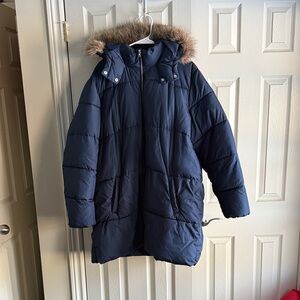 Old Navy Navy Blue Ski & Snow Jacket with Faux Fur Hood